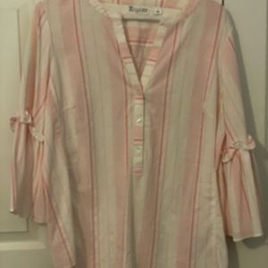 NY & Co Pink and White Linen Blouse